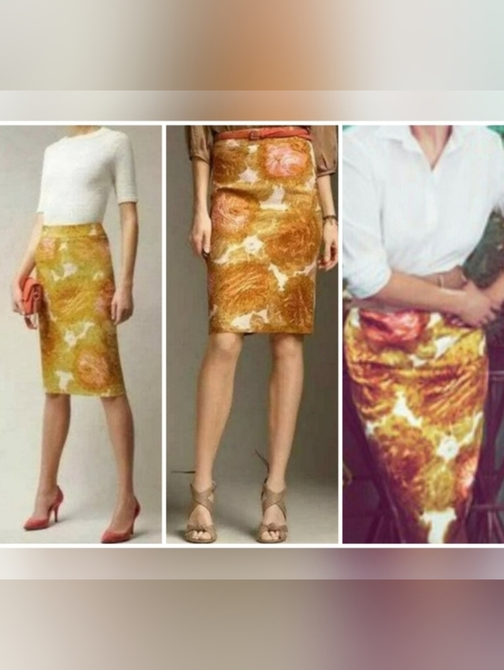 Talbots Floral Print Yellow Pencil Skirt / Tweed Skirt Preppy / Business Casual